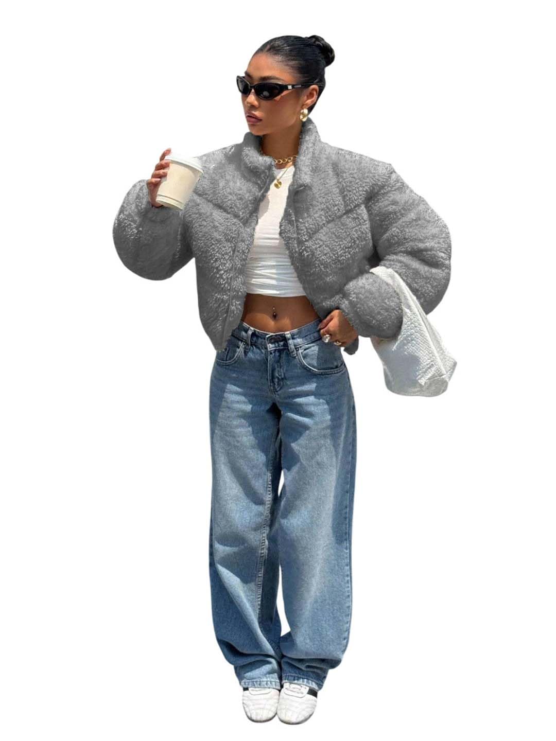 kotty Women’s Regular Fit Sherpa Crop Winter Jacket – Soft Warm Fleece Fabric with Full Sleeves & Stylish Short Length for Cozy Urban Comfort-picture-23