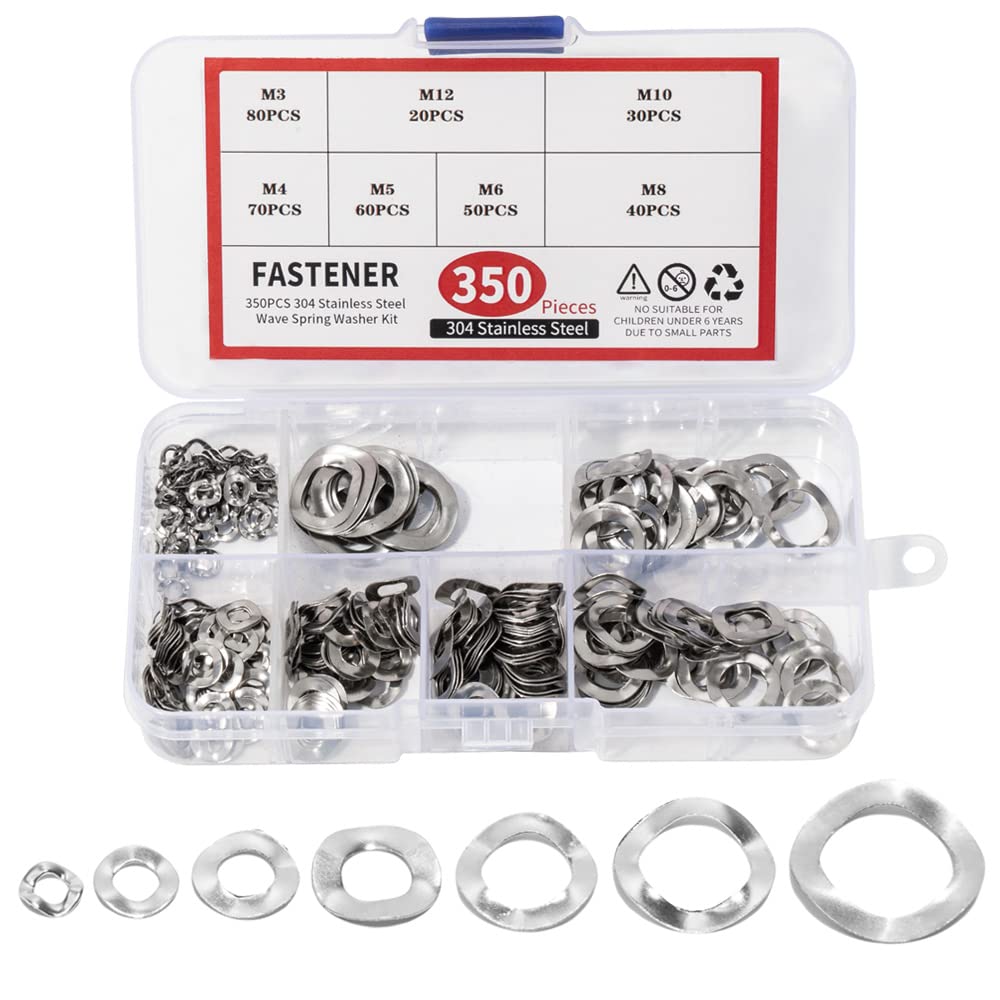 350PCS Spring Wave Washer Gasket Assortment Kit, M3 M4 M5 M6 M8 M10 M12