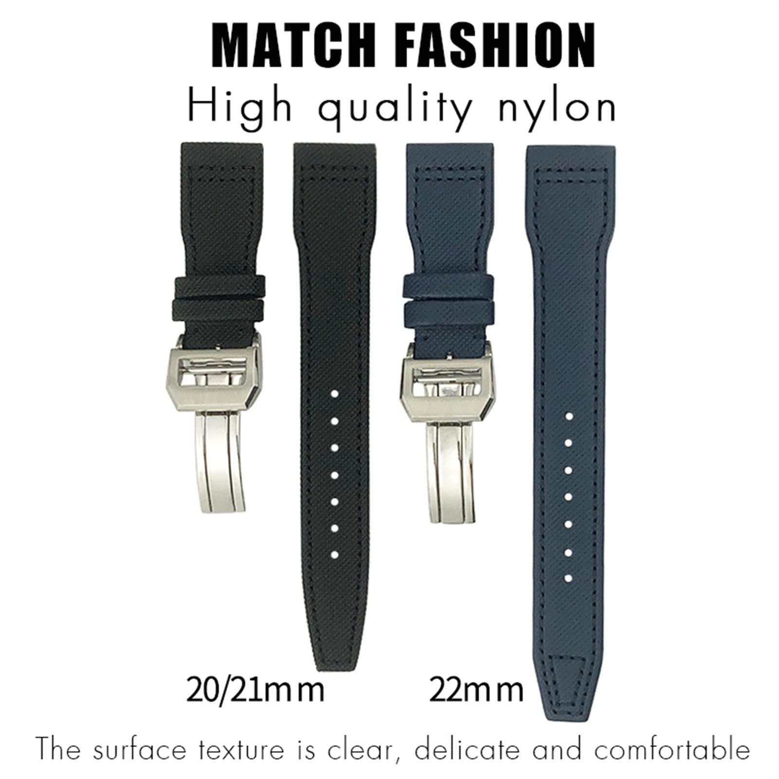 EPANO Cinturino per orologio sportivo in tela di nylon nero per IWC Le Petit Prince Big Pilot TOP GUN IW3777, 20 mm, 21 mm, 22 mm, cinturino in pelle di nylon