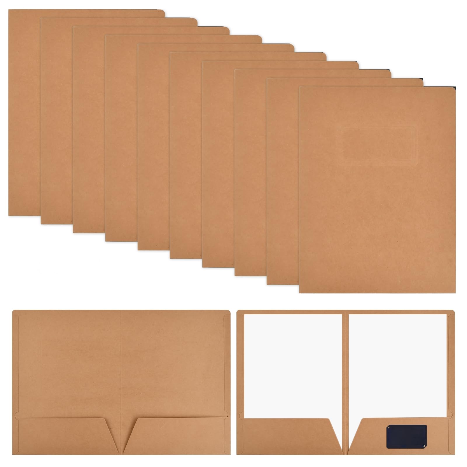 Carpetas de Papel Kraft A4 350gsm con Ranuras para Tarjetas, Carpeta de Presentación de Cartón para Documentos, Subcarpetas Simples para Escuela Oficina (Marrón)