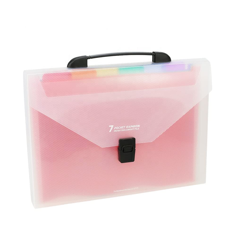 POPLEY Plastic 7 Pockets A4 Letter/Paper Documents Storage File Folder with Handle Document Organizer for School Office Home(Multicolor)