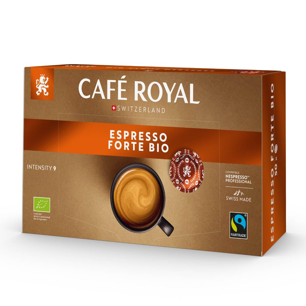 Café Royal Professional Espresso Forte Bio – 50 Pads, Nespresso® Professional Compatible, Intensity 9/12, 100% Arabica, Organic & Fairtrade