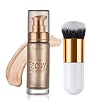 Body Shimmer Oil, Rose Gold Natural Glow Luminizer, Long Lasting Waterproof Moisturizing Liquid Illuminator Highlighter Makeup for a Sun-Kissed Glow, Brush Include, 1oz, Light Medium