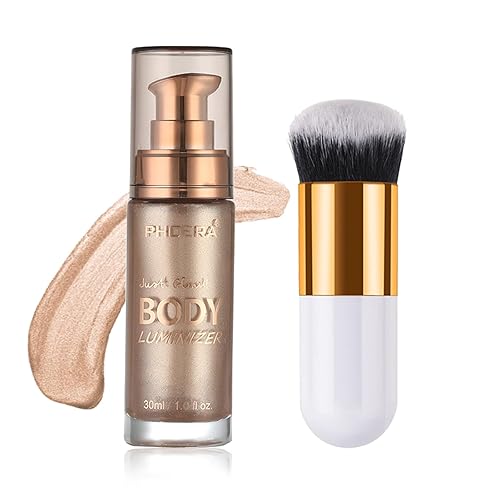 Body Shimmer Oil, Rose Gold Natural Glow Luminizer, Long Lasting Waterproof Moisturizing Liquid Illuminator Highlighter Makeup for a Sun-Kissed Glow, Brush Include, 1oz, Light Medium - Rose Gold #01 - 1 Fl Oz (Pack of 1)