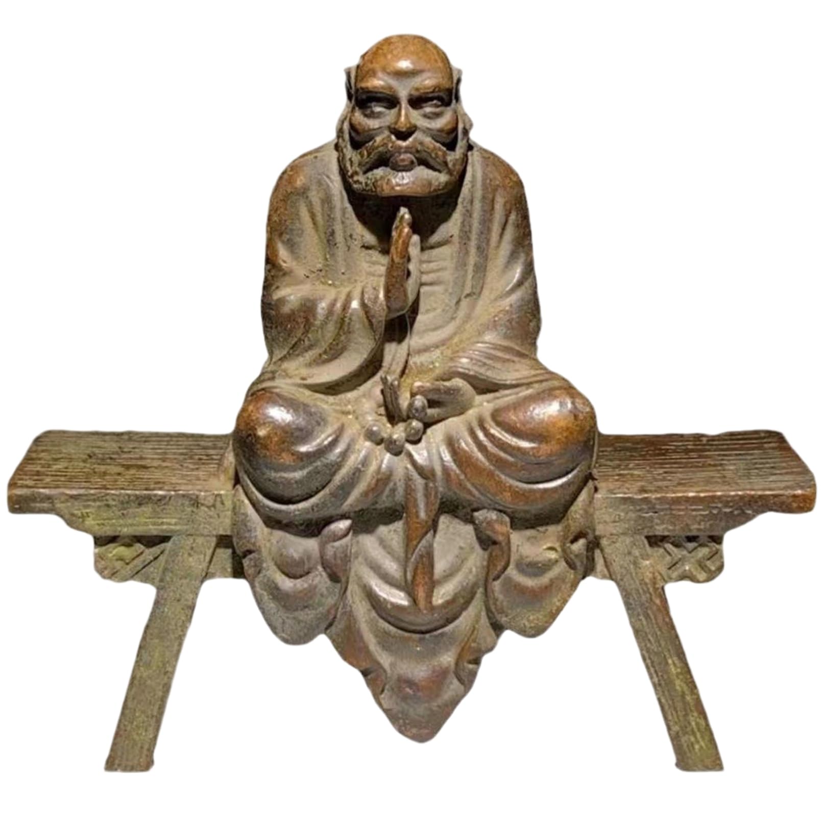 Muzrunq Assorted Color Feng Shui Decor, Buddhist Monk Bodhidharma Sit On Stool Statue Table Decor Meditaion Yoga Ornament Collectible Buddhist Figurine Metal Art