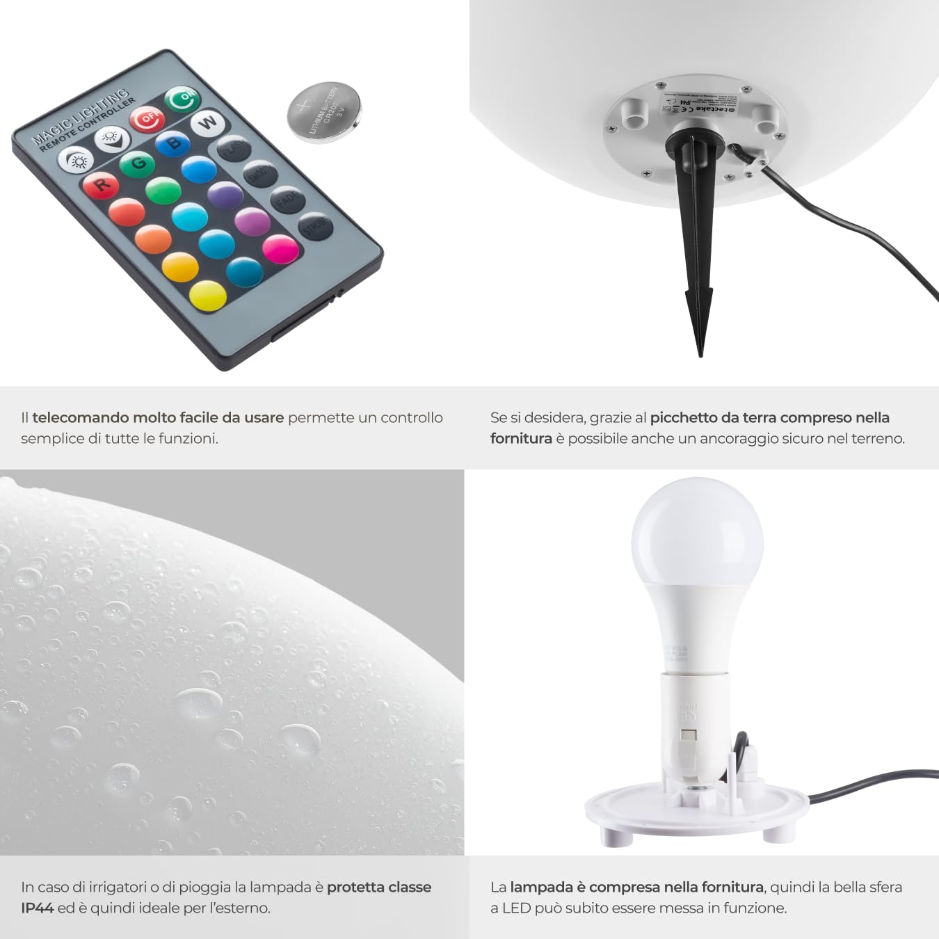 tectake® Lampada da terra Sfera LED, luce RGB