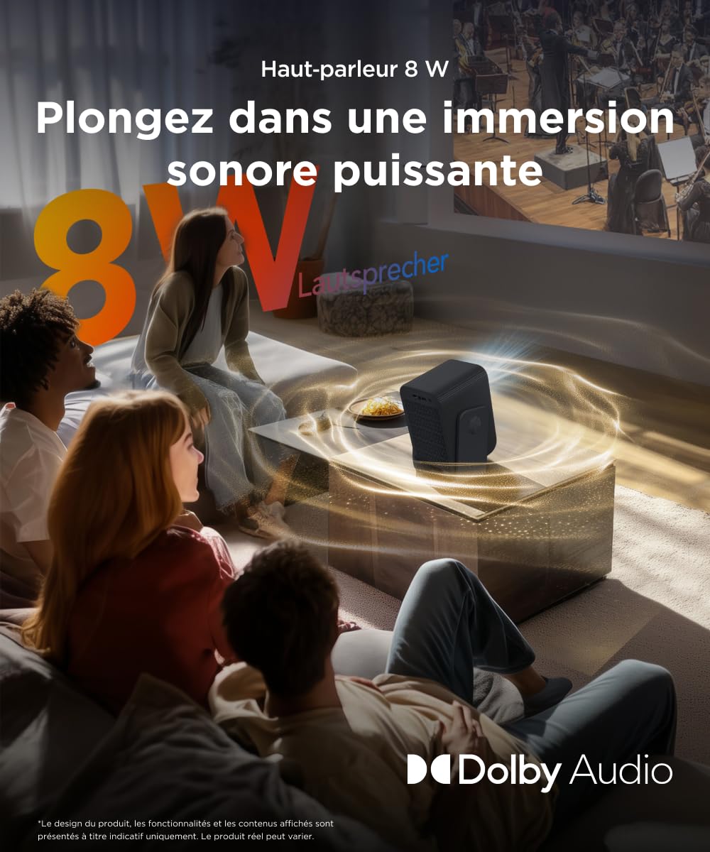 Projecteur Portable TCL C1 GTV, Full HD 1080p, Licence Netflix, Mise au Point Auto, Audio Dolby Digital, 30 000 h de Vie, Image Jusqu’à 120", Projection au Plafond