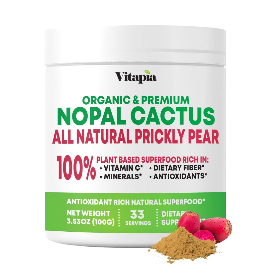 Nopal Cactus Extract for Antioxidant, Skin, Metabolism, Wellness, Heart Health Support - 100g Organic Powder - Non GMO, Gluten Free Supplement