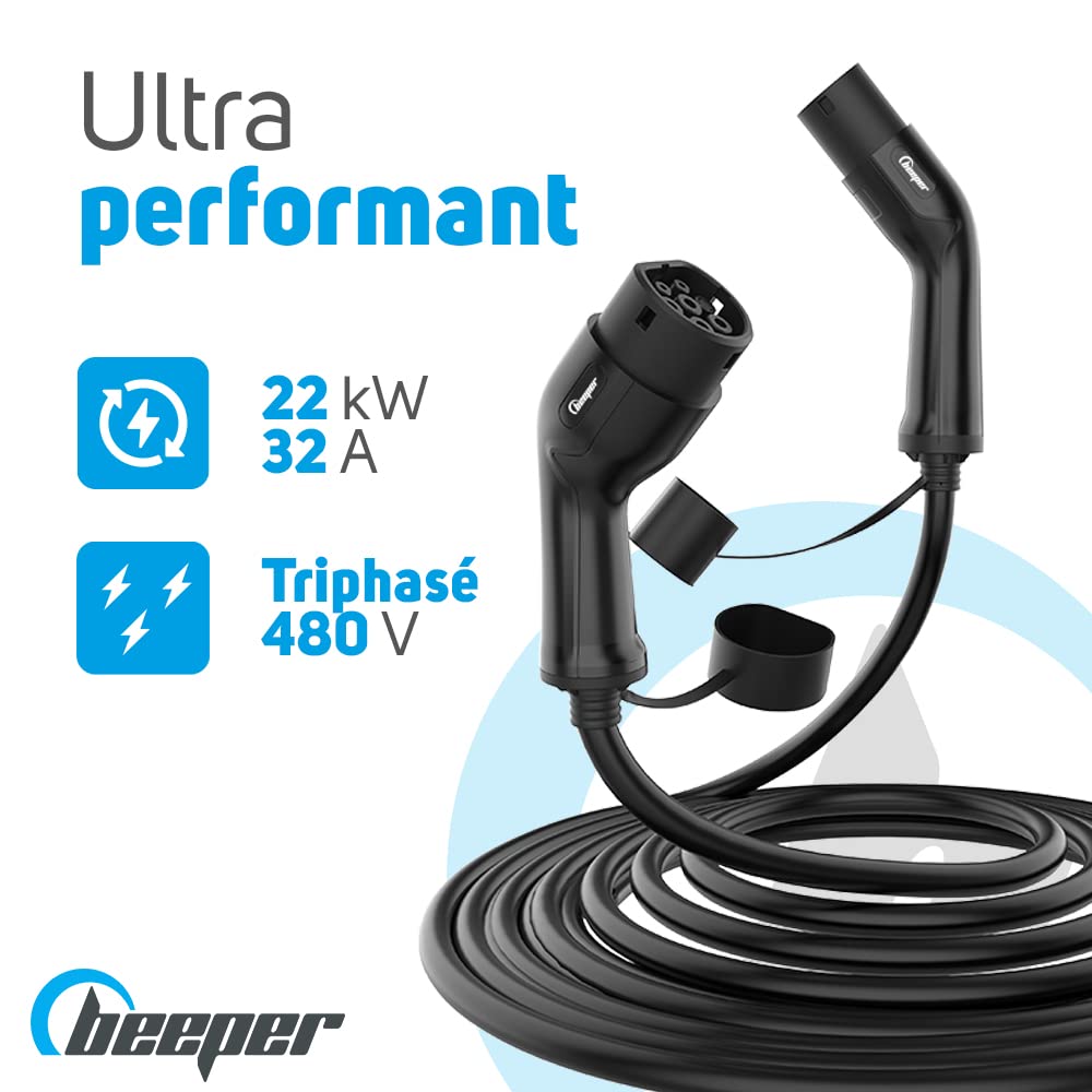 Beeper - Kabel ładujący typu 2 do typu 2 do pojazdów elektrycznych i hybrydowych 22 KW 32A trójfazowy (5 m)