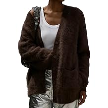 Wyeysyt Womens Fuzzy Cardigan Oversized V Neck Plush Button Up Sweater