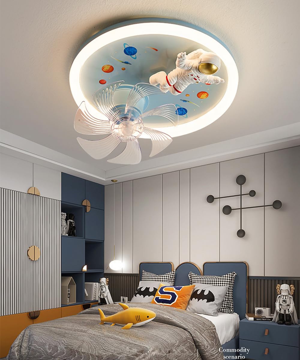 Ventilador de techo para niños con luces, control remoto, astronauta, luz de techo atenuación, 72 W, LED, moderno, cabeza agitadora de 360 grados, lámpara de techo moderna para niños, niñas,