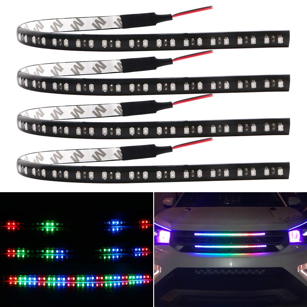YM E-Bright 4-Pack RGB 30CM 1210 32-SMD DC 12V Knight Rider Flexible LED Strip Light for Car Motorcycles Decoration Interior Exterior Atmosphere Lamp Bulbs with Built-in Tape