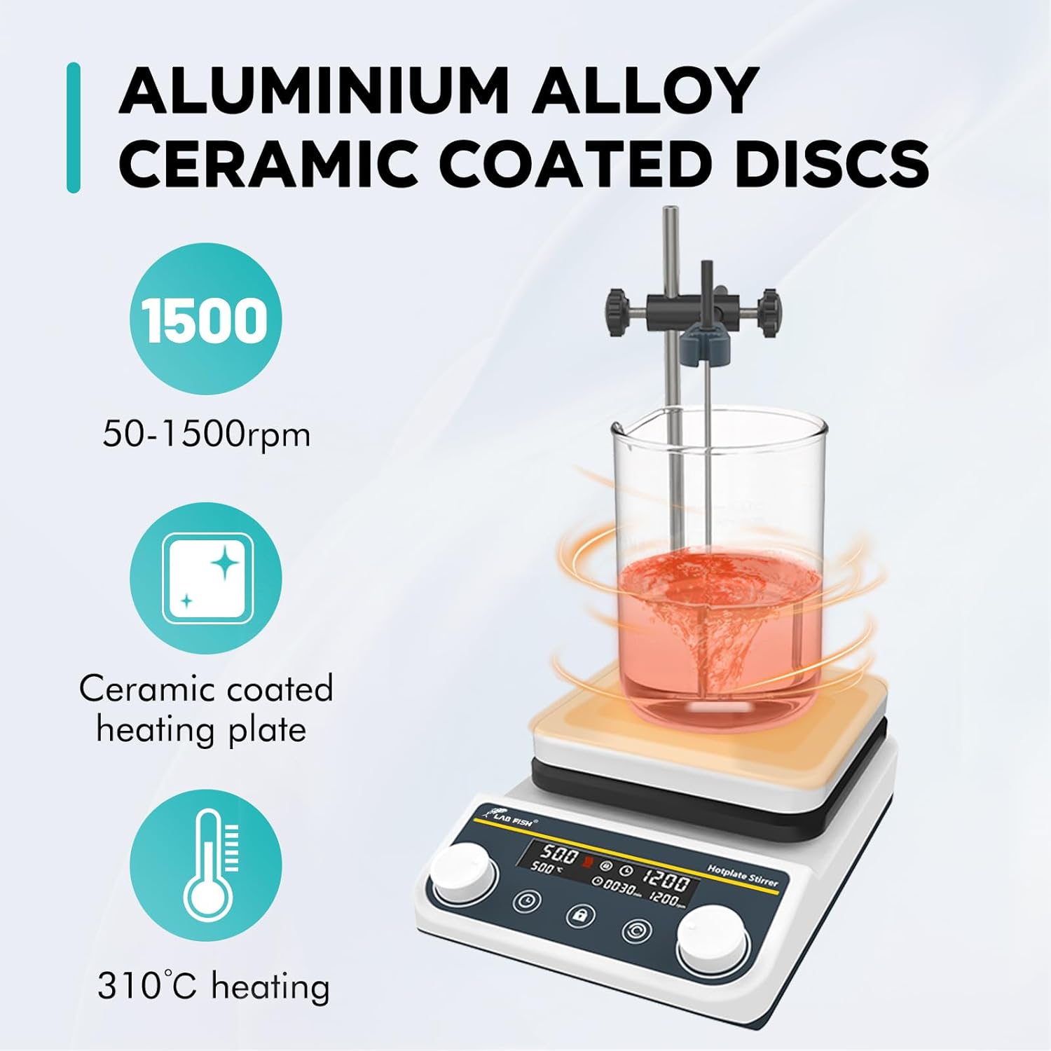 LAB FISH 8L Magnetic Stirrer Hot Plate 310℃/ 590℉ Digital Heated Stir Mixer 50-1500rpm Forward & Reverse Timing Function