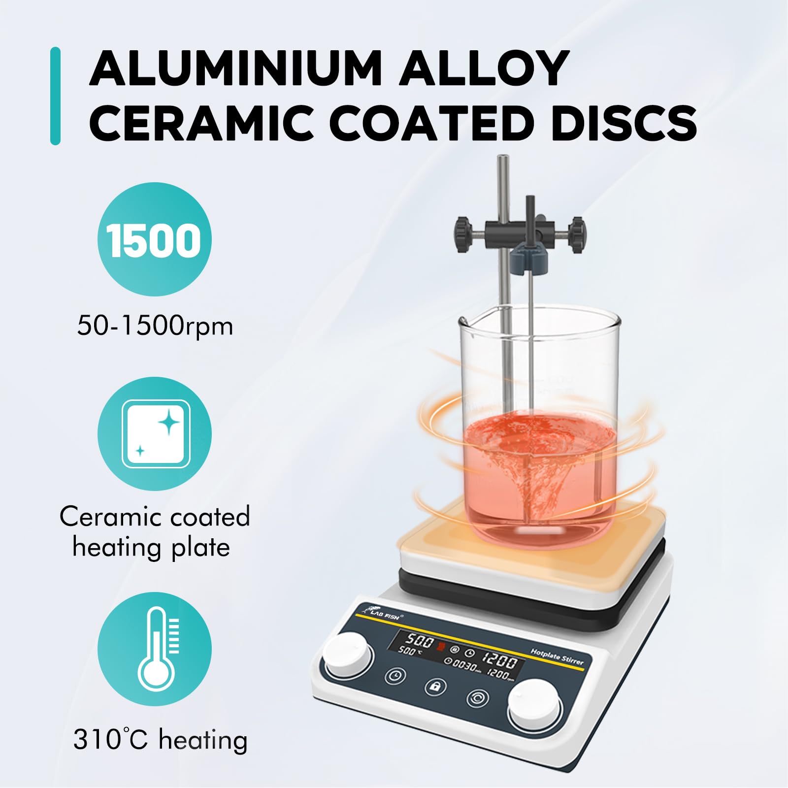 LAB FISH 8L Magnetic Stirrer Hot Plate 310?/ 590? Digital Heated Stir Mixer 50-1500rpm Forward & Reverse Timing Function