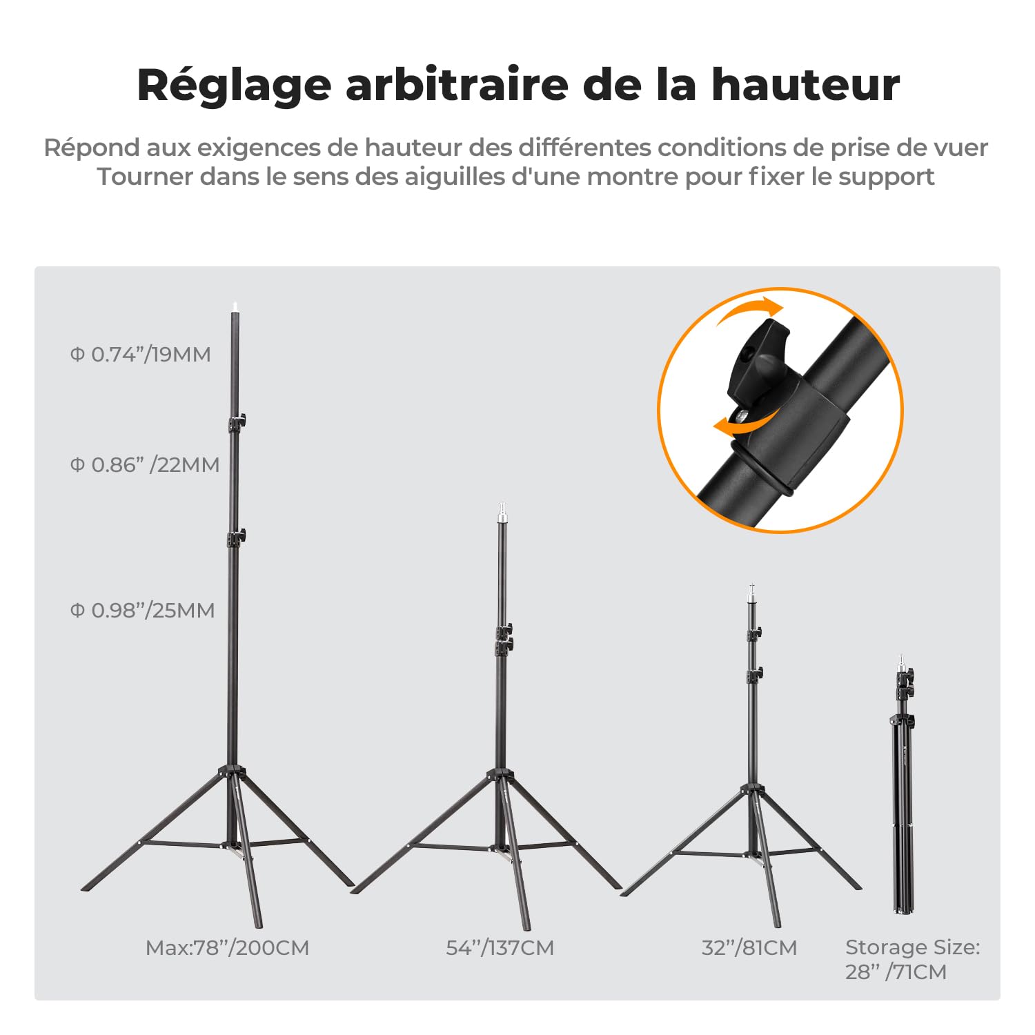 K&F CONCEPT Trépied d'Éclairage 230cm Métal pour Studio Photo | Support réglable, vis 1/4, réflecteur flash vidéo, sac inclus, éclairage studio photographie, TL02