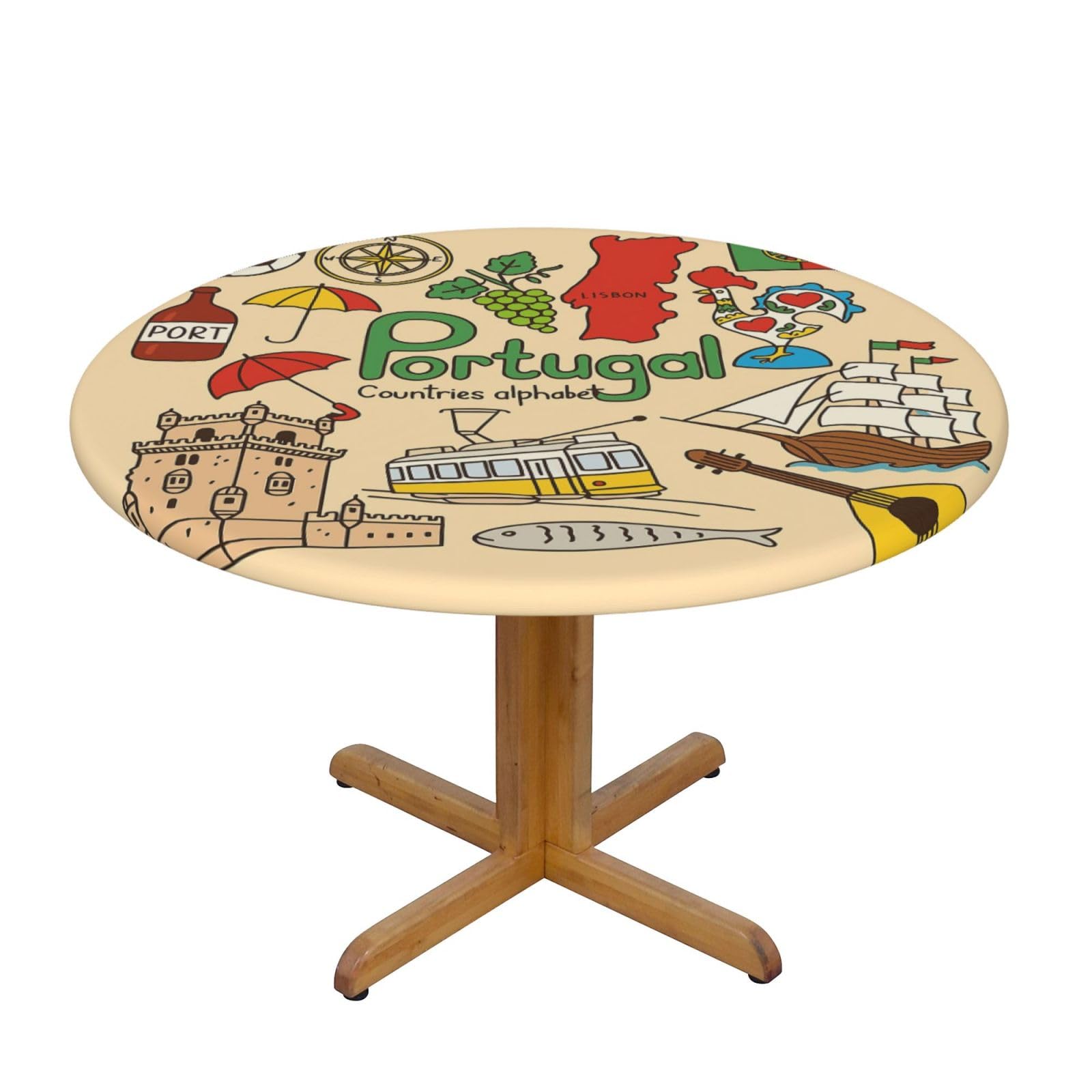 Portugal Cultural Symbols Print Oxford Wipeable Tablecloth Oil-Resistant Outdoor Table Cover Reusable Birthday Table Protector