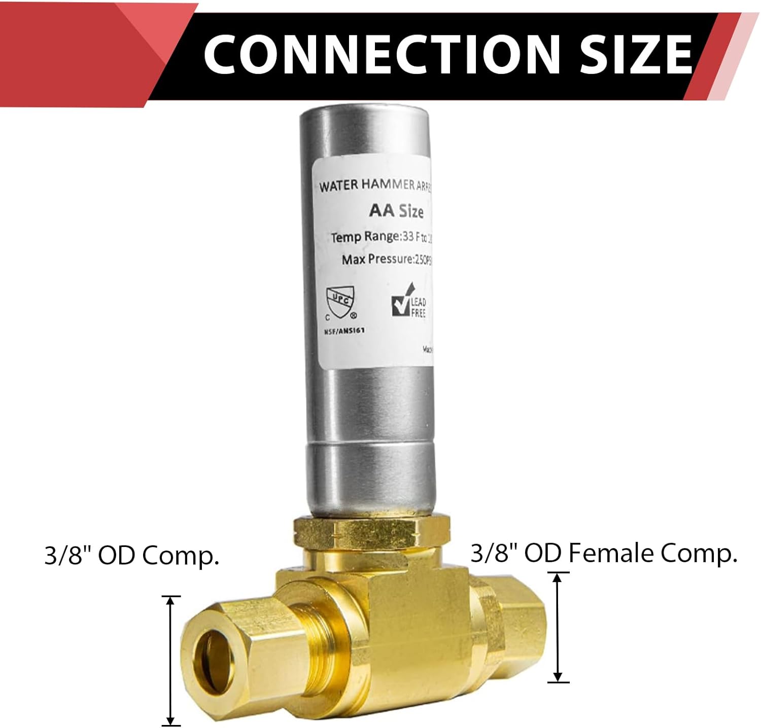 2-Pack EFIELD MH-231-2-FM Tee Stainless Steel Water Hammer Arrestor,3/8" OD Comp. X 3/8" OD Female Comp. For Faucet, Dishwasher Connection,(HAMMER013-2PCS)