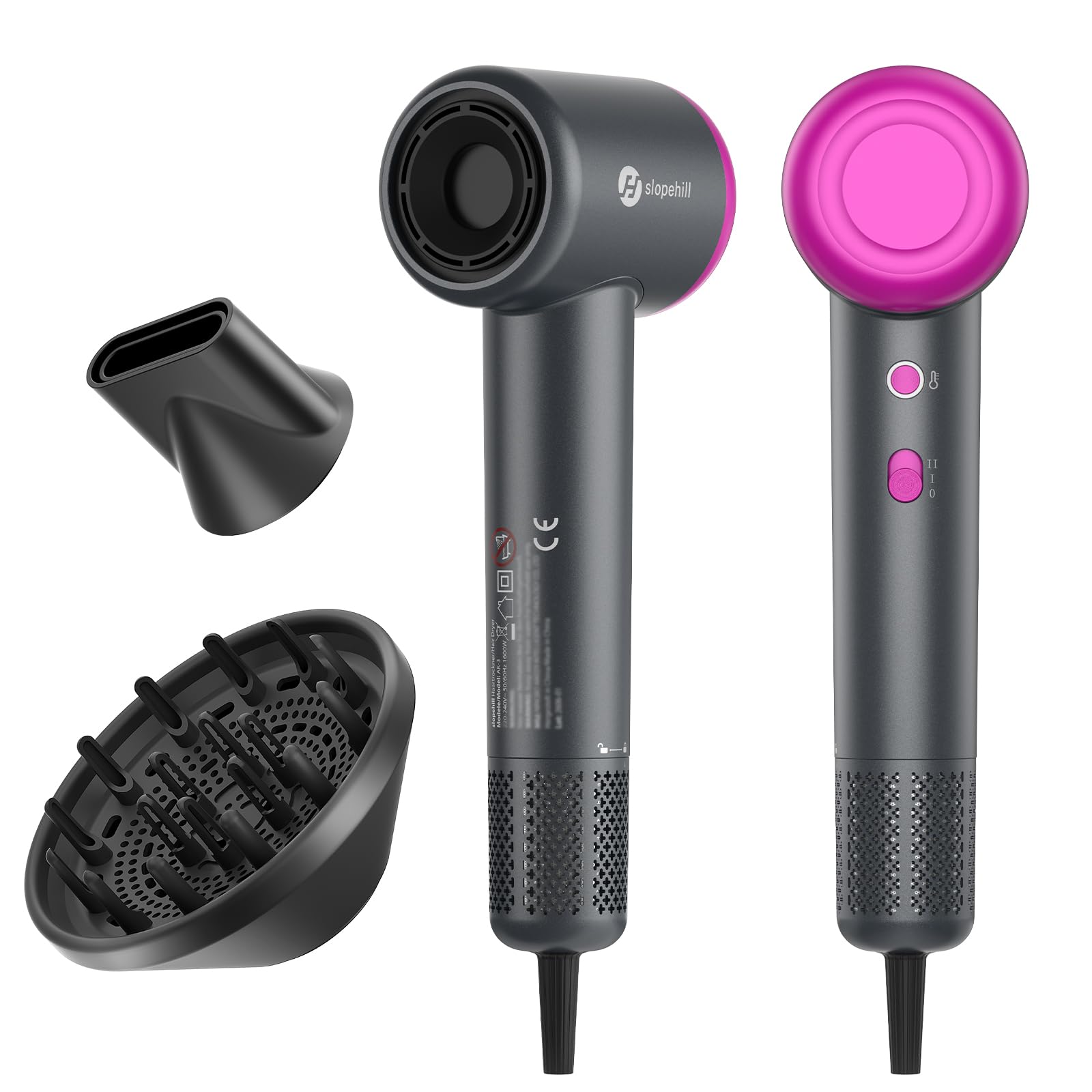 slopehill Ionen-Haartrockner 160.000 U/min 1600W, 500 Mio. Negativionen | 360 g Leichtbauweise, 30 m/s Luftstrom, Smart-Temp.-System, mit Düse + Diffusor, für Zuhause und Reisen