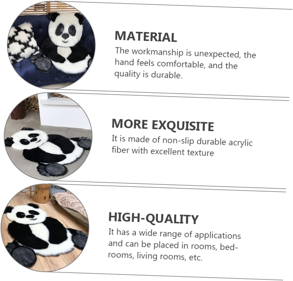 1Pc Panda Shaped Non Slip Carpet Durable Bedroom Floor Mat Home Decor Cartoon Design for Living Nursery Easy to Clean Maintain