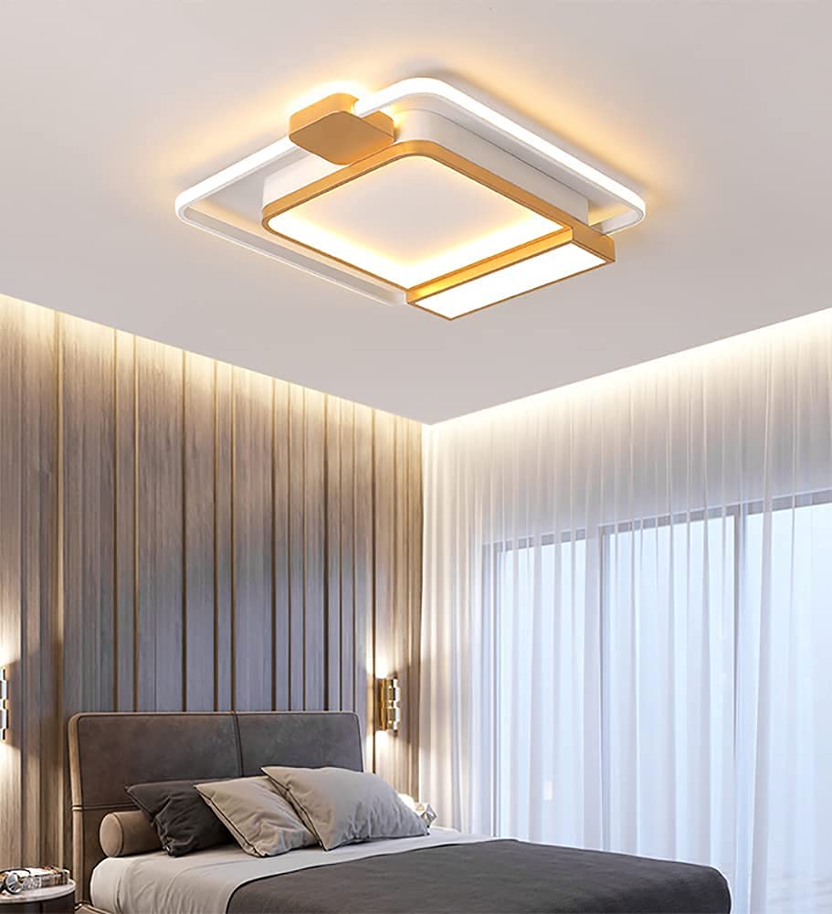 Żyrandol ściemnialny sufitowy LED, lampy sufitowe do sypialni z pilotem nowoczesny szykowny kwadratowy design oświetlenie sufitowe do salonu metalowa akrylowa lampa wewnętrzna opra
