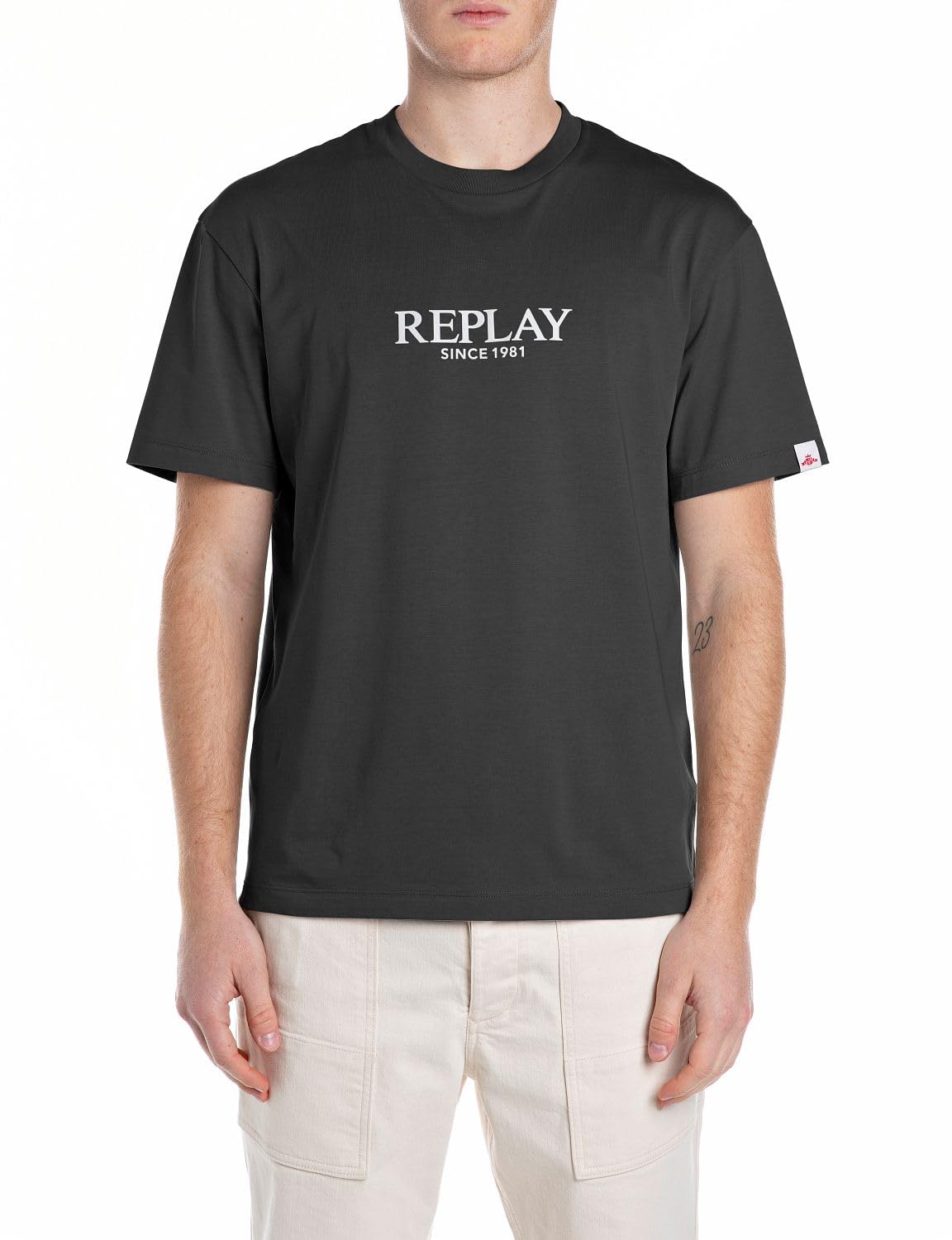 Replay M3052 T-Shirt Uomo In Puro Cotone - Girocollo Basic, Vestibilità Oversize, Colore Nero, Taglia M - 3