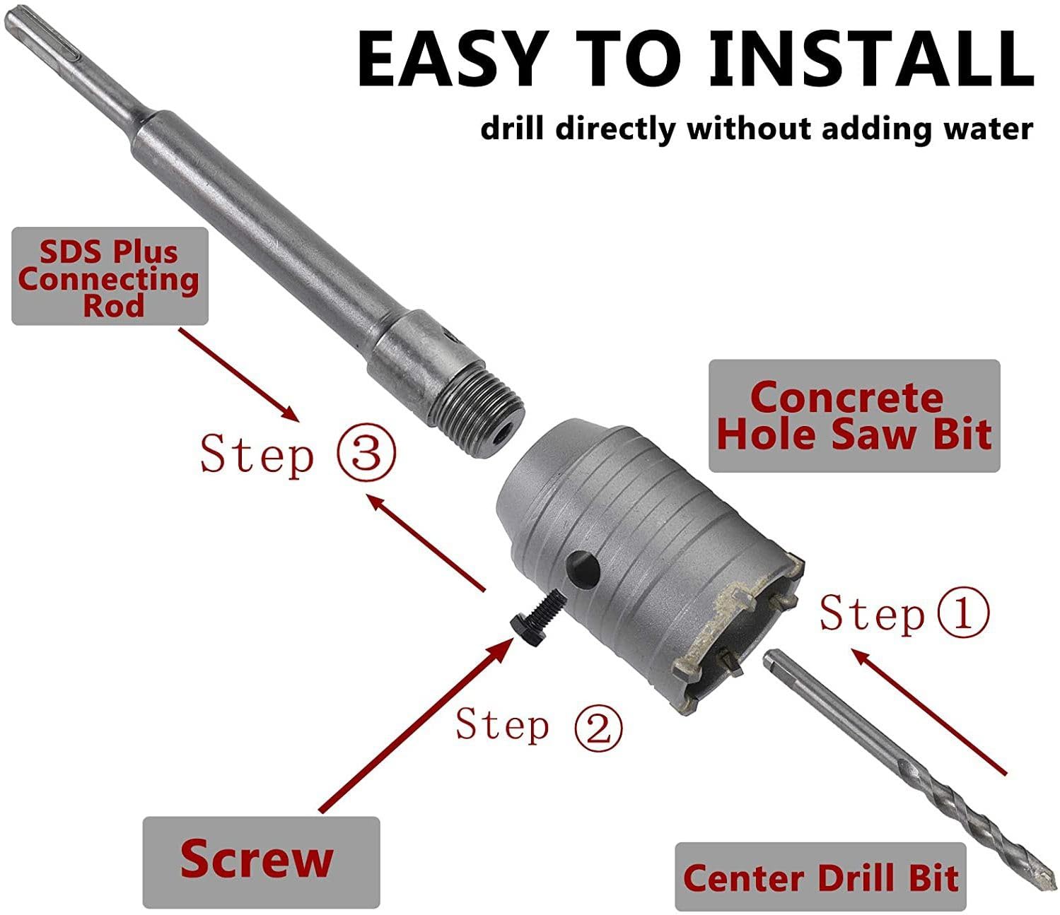 Inditrust Sds Shank Concrete Wall Drill Bit Hole Saw Cutter, 400 Mm Connecting Rod (35mm bit 400mm rod) 3