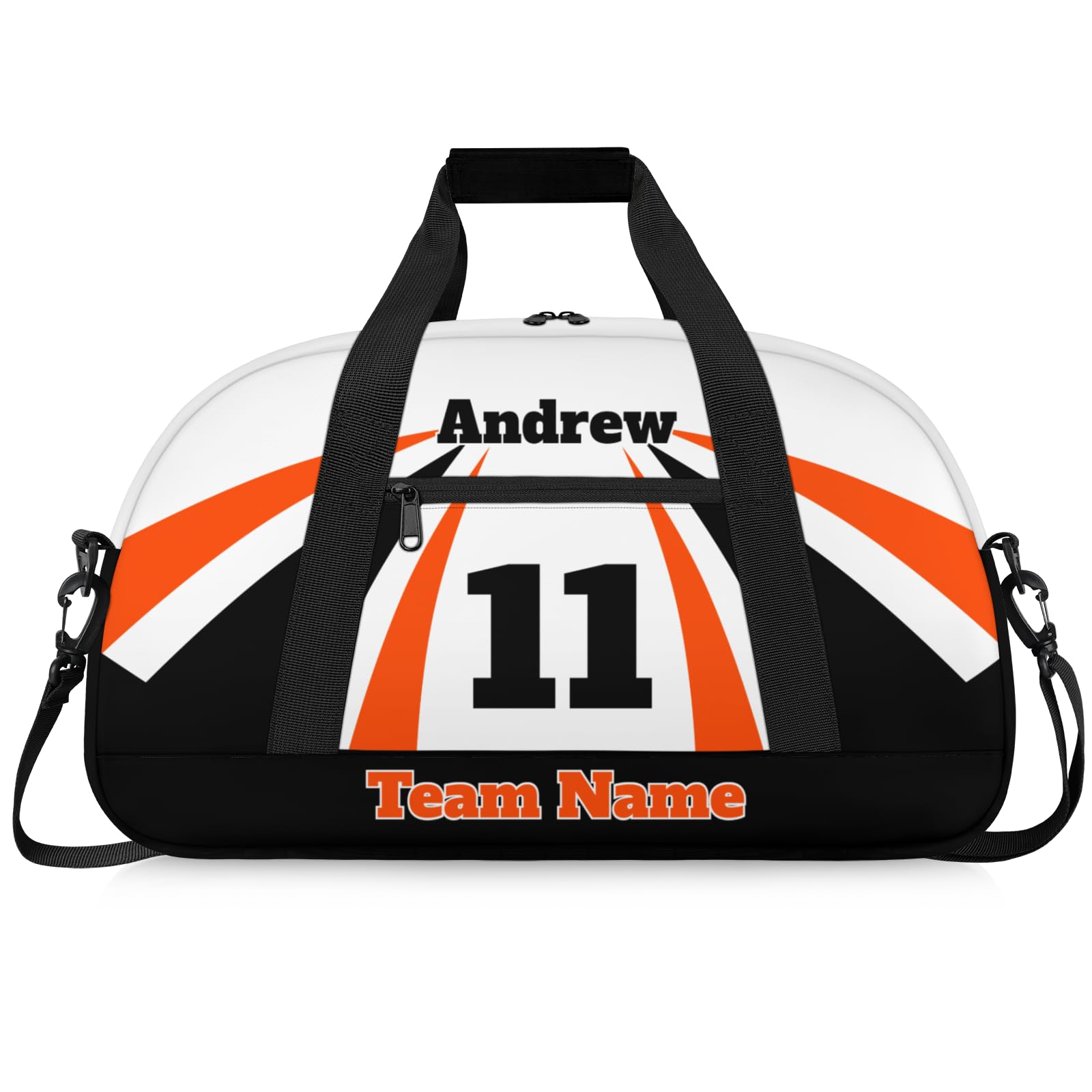 Personalised Sports Duffle Bag | Custom Name Gym Bag with Shoulder Strap | Water-Resistant Football Rugby Basketball Volleyball Training Kit Bag for Teams | M-Orange Black