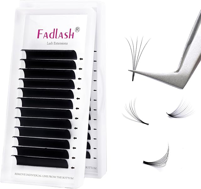 Fadlash Easy Fan Lashes C Curl 0.05 12mm Single Lashes Russian Lashes Natural Look Self Fanning Eye Lashes Automatic Blooming Russian Eyelashes Extensions(0.05-C-12)