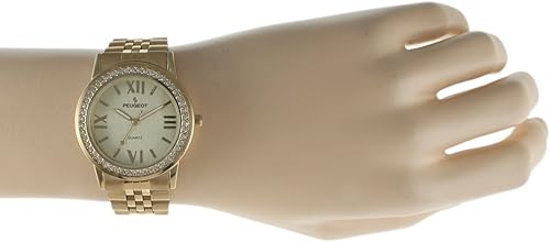 Miniatura 5 de Peugeot Reloj de pulsera de acero inoxidable con cristal Swarovski 7082G para mujer, dorado, champán, amarillo, Movimiento de cuarzo