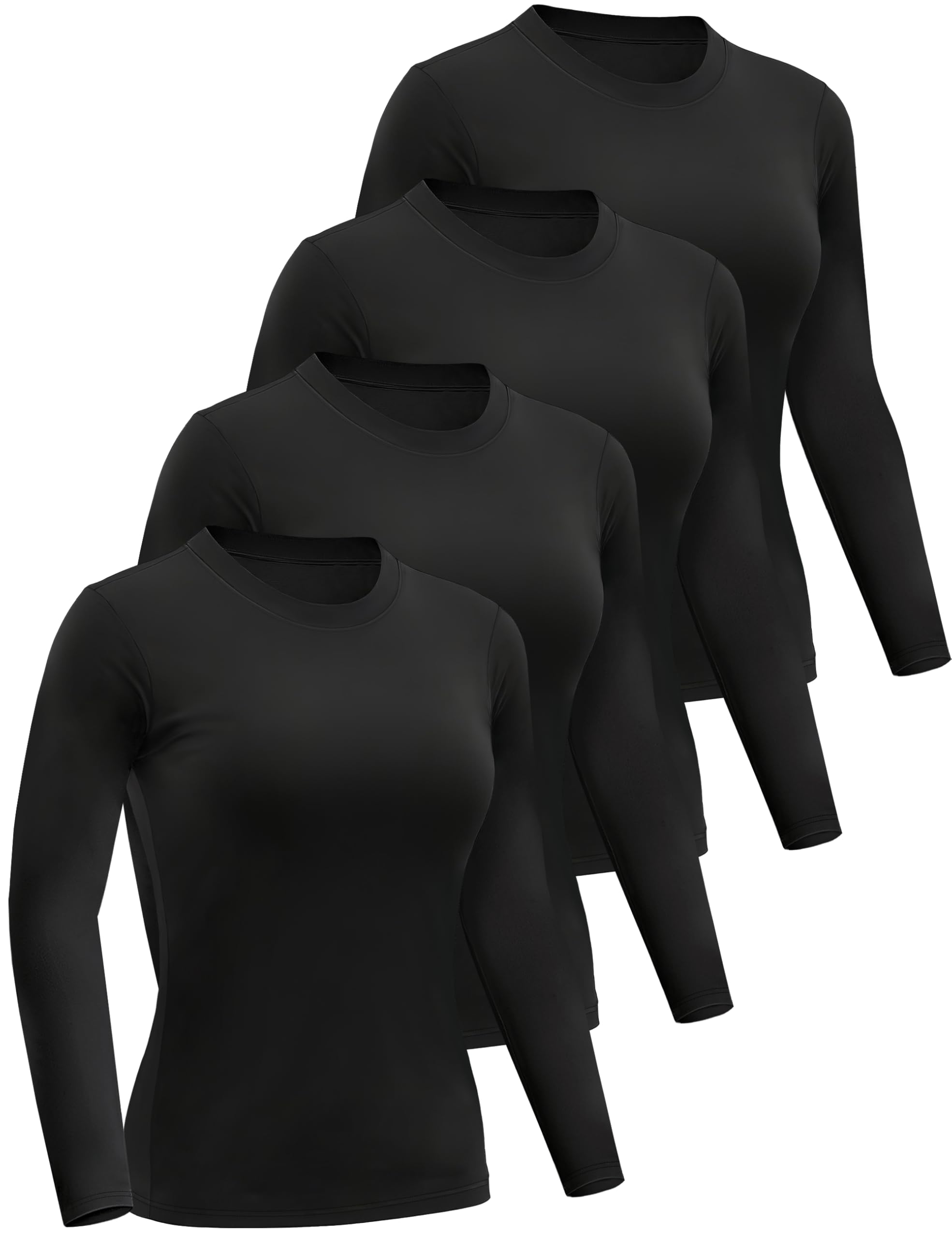 4 Pack Women’s Long Sleeve Basic Shirts Crew Neck Slim Fitted Compression Gym Workout Athletic Underscrubs Tops