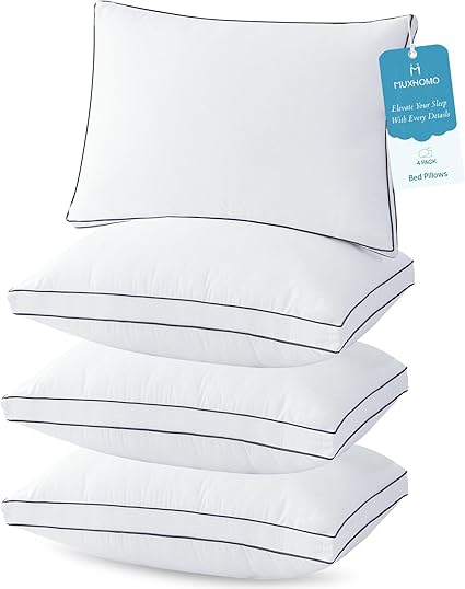 MUXHOMO Bed Pillows Standard Size Set of 4, Hotel Collection Sleeping Pillows Full Size Set of 4 for Side and Back Sleepers, Down Alternative Plump Filling, 20 x 26 Inches