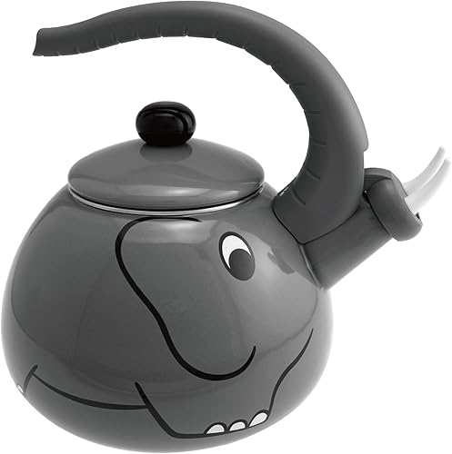 Miniatura 4 de UP ware - Hervidor de té silbante esmaltado en acero, tetera para estufa (2 cuartos de galón, elefante)