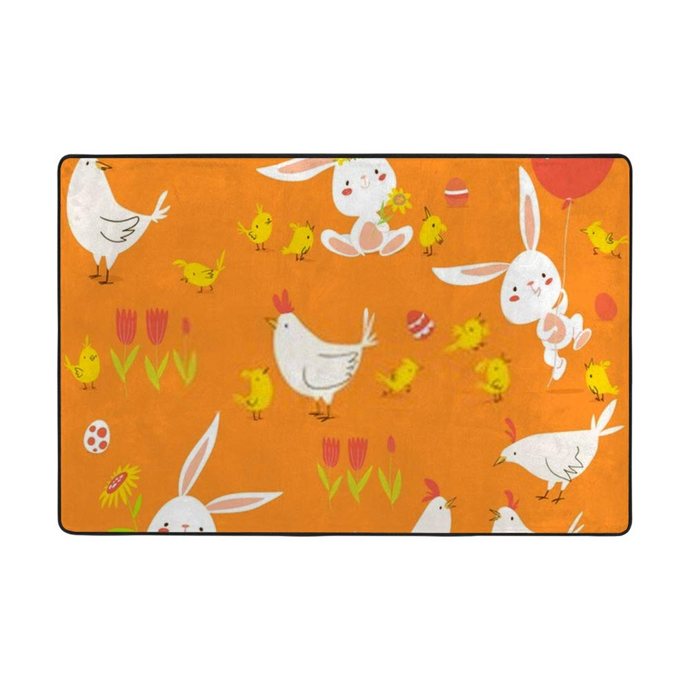 Grand tapis lapin poule œuf orange Ruchen en velours corail de 160x122cm pour chambre