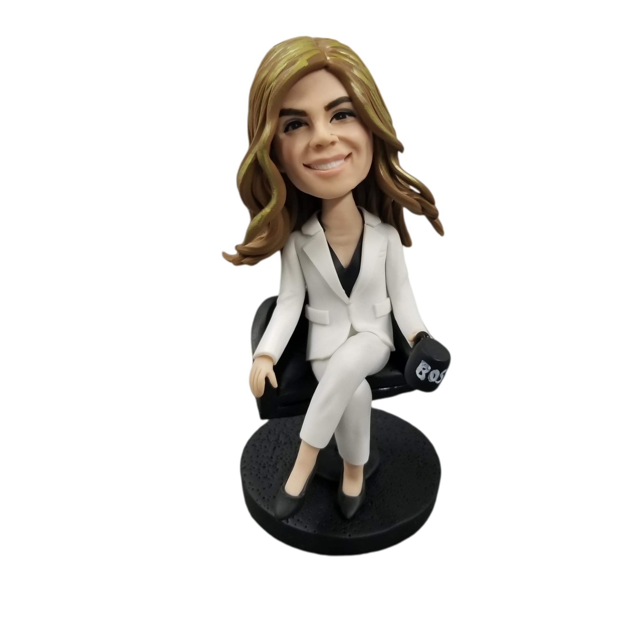 Bobblehead personnalisé, figurine 3D à partir de la photo, bobbleheads bobbleheads de femme d'affaires, figurine exécutive de femme en costume blanc, décoration de bureau personnalisée, cadeau