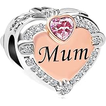 KunBead Jewelry Women Girls Mum Love Heart Rose Gold Plated Bead Charms Compatible with Pandora Bracelets