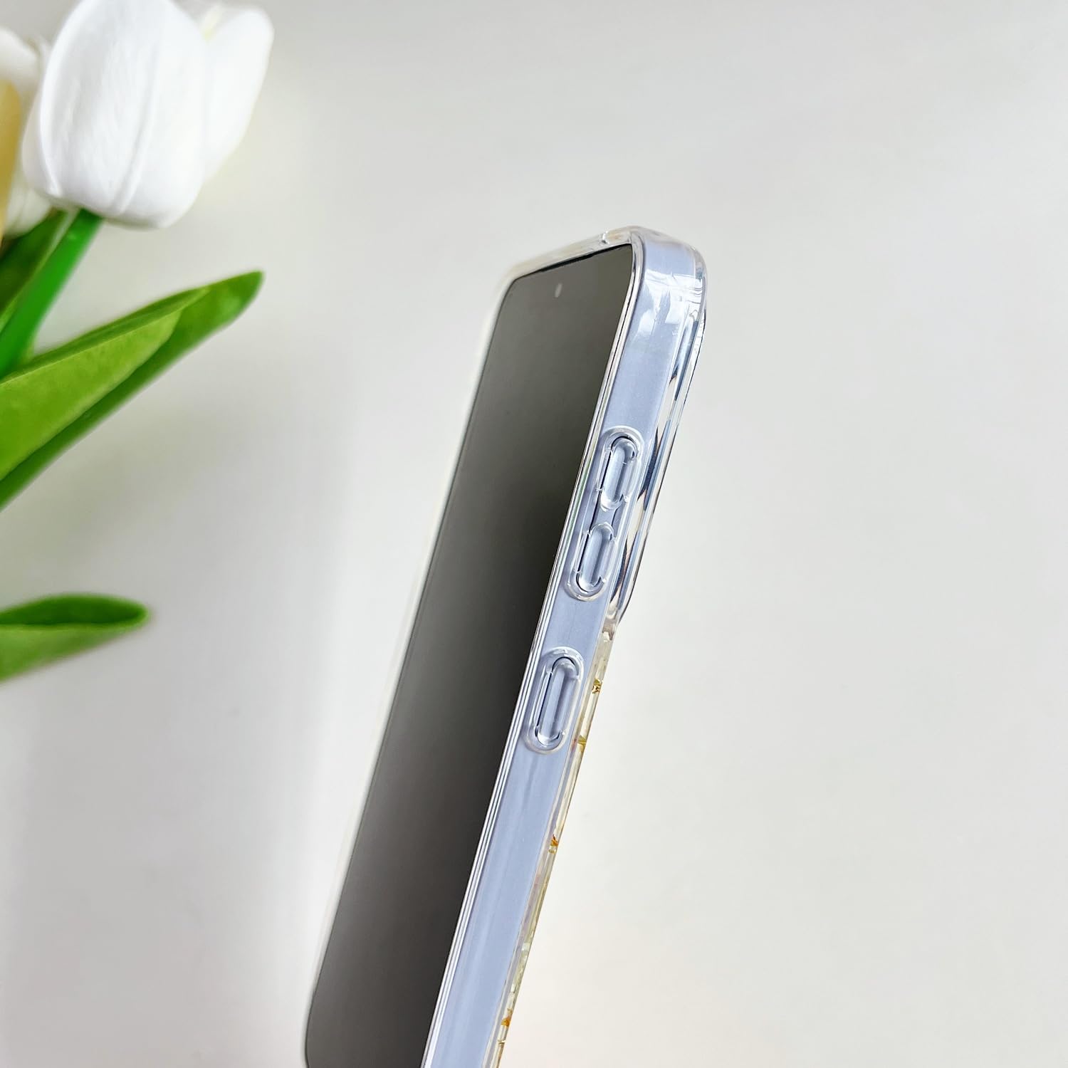 for Samsung Galaxy S25 Clear Case with Pressed Real Dried White Flower Design,Transparent Glitter Cute Floral Slim Soft TPU Protective Phone Cover for Samsung Galaxy S25 - Image 6