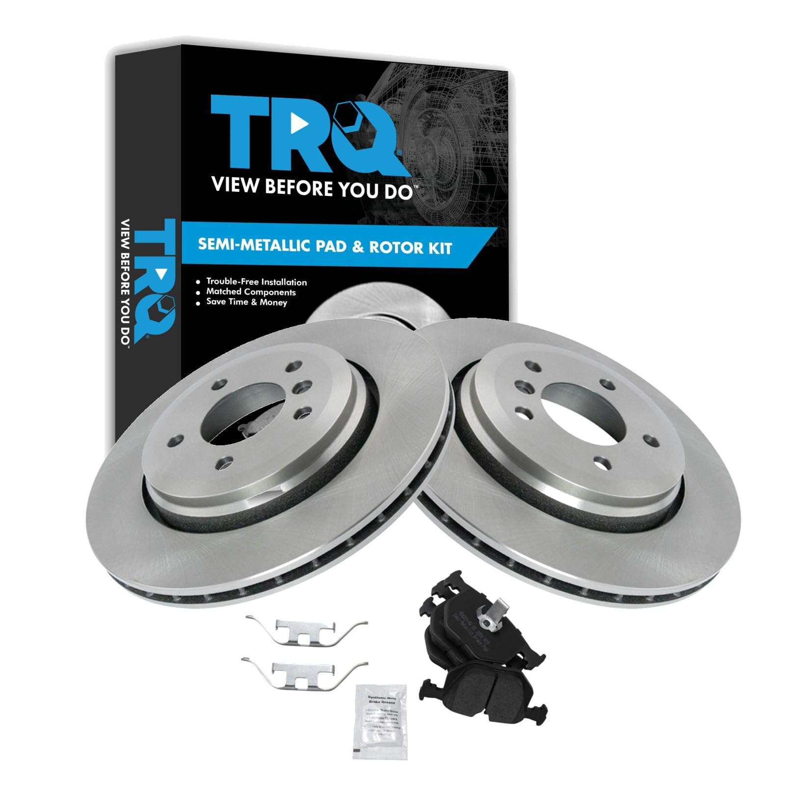 TRQ Rear Brake Pad and Rotor Set Semi Metallic Rotors Compatible with 2001-2006 BMW 330Ci 2001-2005 330i 330xi