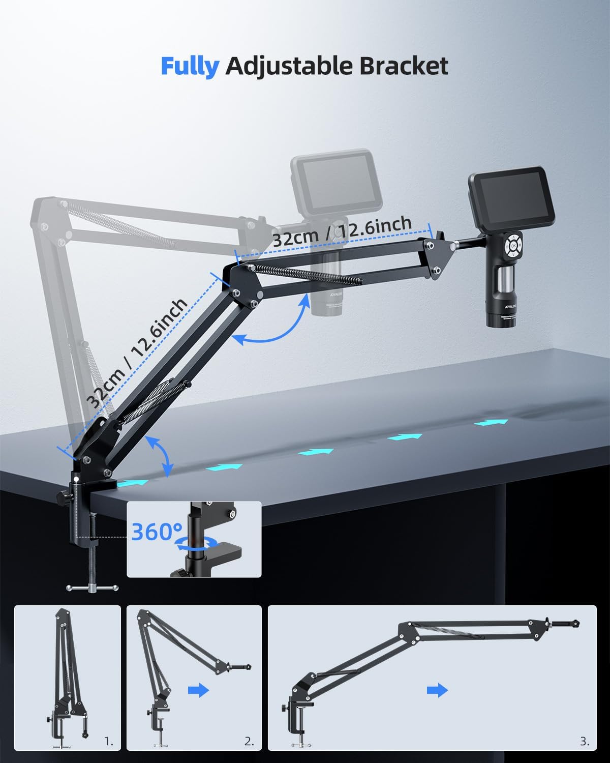 Mikroskopju Diġitali JL115A fuq parentesi ta' driegħ flessibbli għall-issaldjar