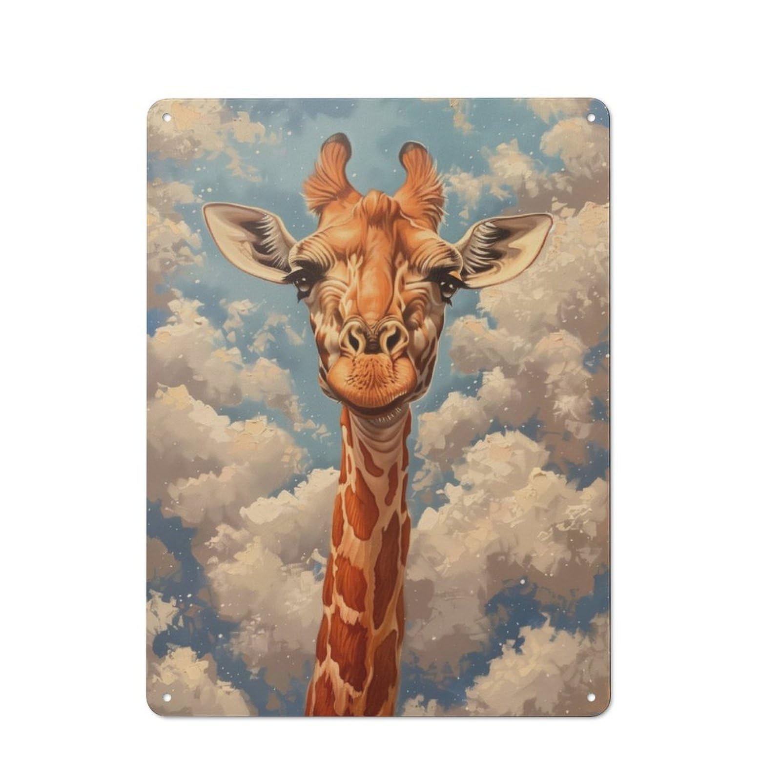 Junmoney Giraffe Portrait Clouds Vintage Tin Sign 40X30cm With For Guest Room Or Hallway, For Collectors Decorating Guest Rooms And Hallways