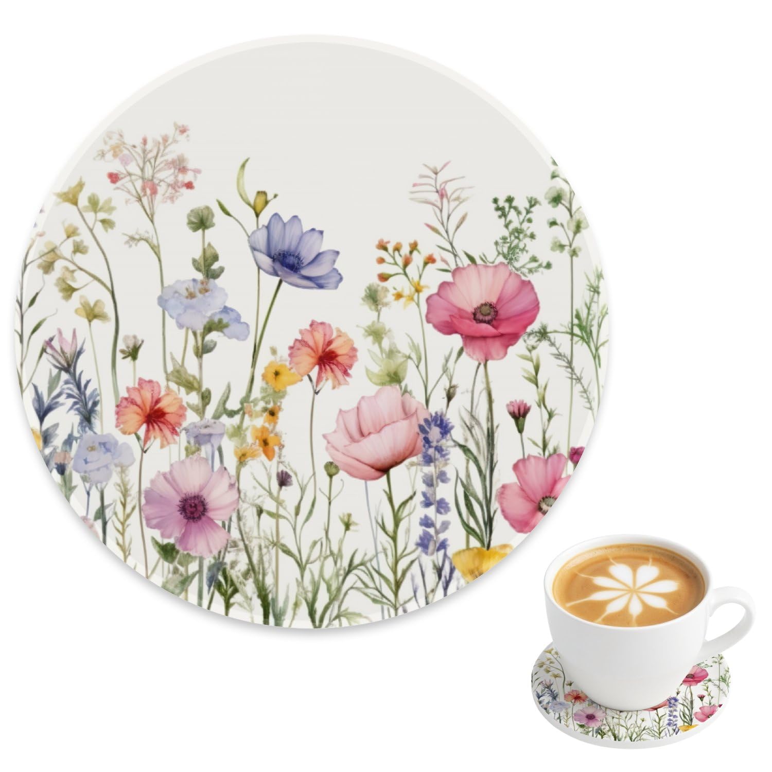 Cup Mat Coaster Soft Pink Floral Blooms Reusable Cup Coasters for Table Bar Mats for Hot Cups Coasters Decorative Home Accessories Party Decor, House Warming Gifts New Home Spring Easter Gifts, 4 Inch