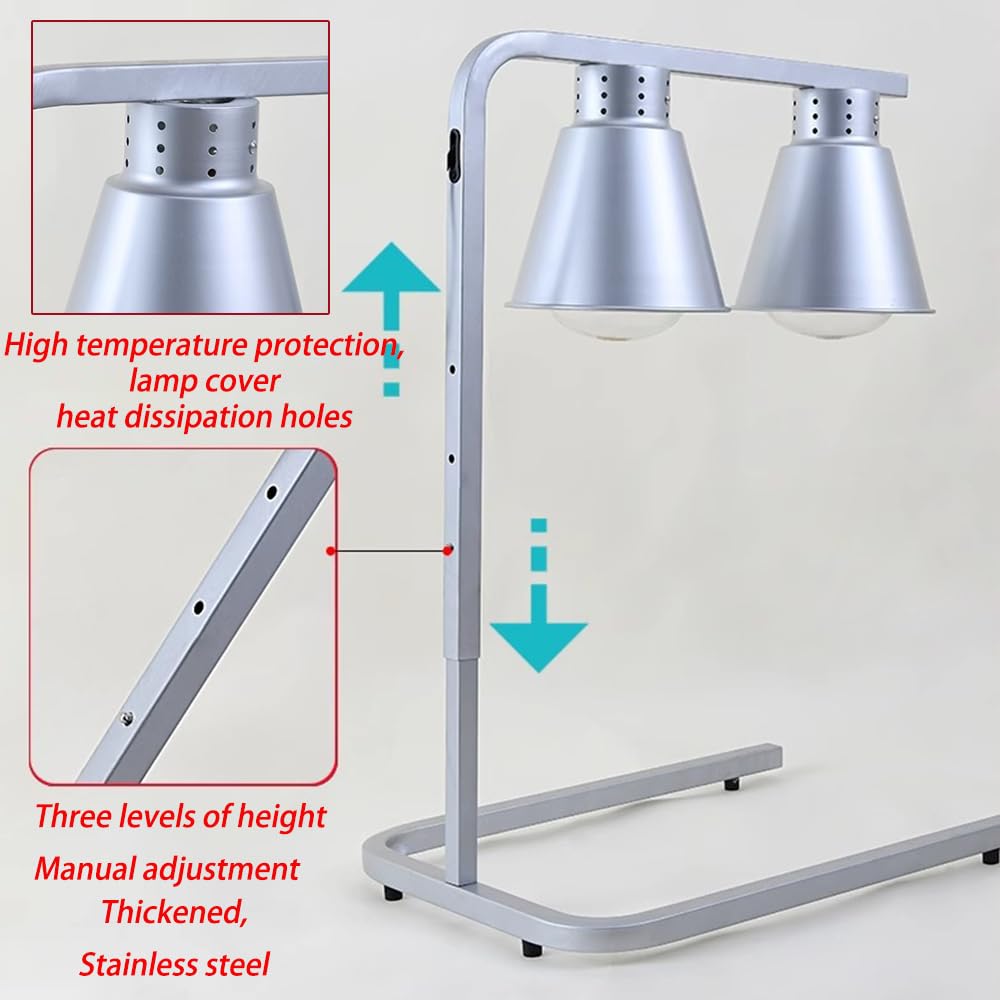 Lampada riscaldante per Alimenti da banco, scaldavivande Elettrico Portatile con Tre lampadine da 250 W, Lampada scaldavivande Regolabile in Altezza per casa, Ristorante