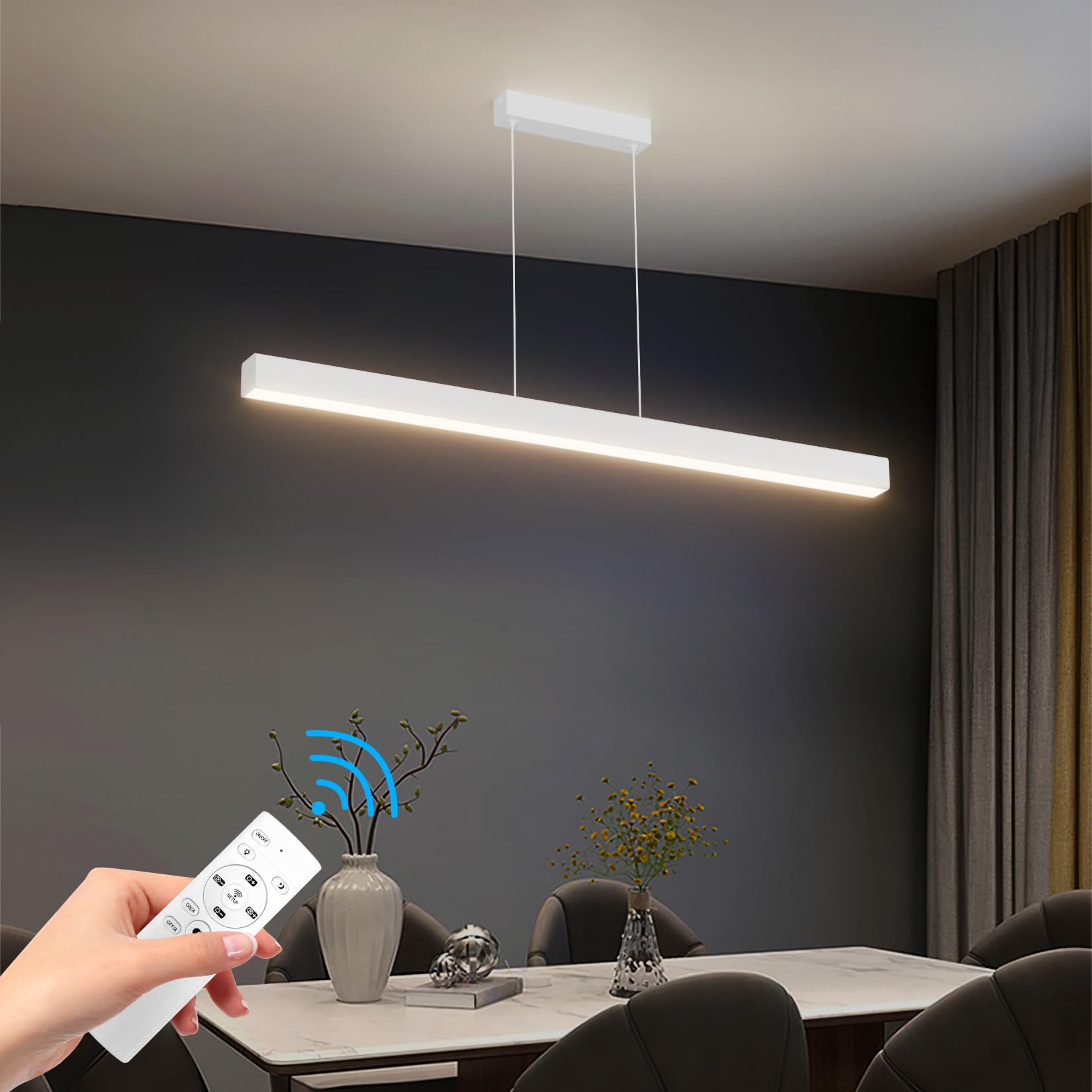 Klighten Led Pendelleuchte Esstisch 100cm/36W, 3000K-6000K Dimmbar Hängeleuchte Mit Fernbedienung, lineare Hängelampe, 150cm Höhenverstellbar Deckenleuchte Für Esszimmer Küche, Weiß