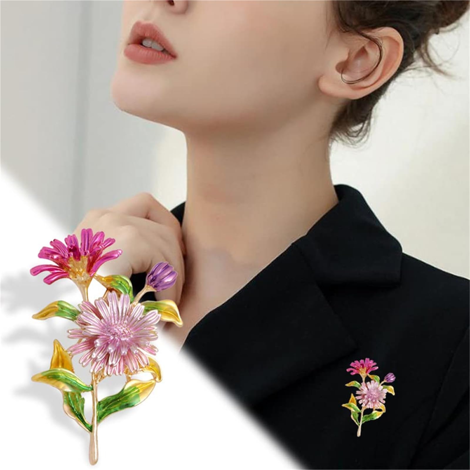 Elegante broche de margaritas hecho a mano para mujer, pin de ramillete de aleación retro para chaquetas, cárdigans y accesorios