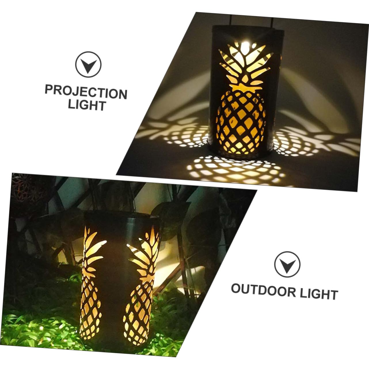 GANAZONO Lampada Solare da Esterno in Ferro Forma di Ananas Lanterna Sospesa per Giardino Cortile Patio Decorazione Elegante con Proiezione Luminescente Alimentata Energia Solare