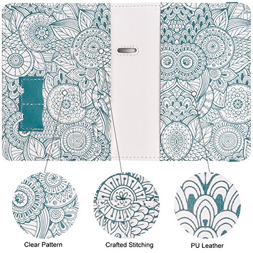 Image of WALNEW Passport Holder for Travel, RFID Passport Cover Wallet for Women Men, PU Leather Passport Book Card Holder Case with Pen (Elastic Band Closure, D-Green Petals)