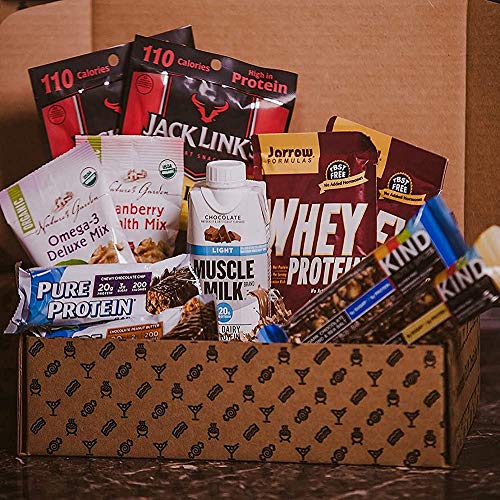 The BroBox Healthy Snack Fitness Care Package Box | Contains Jack Links Beef Jerky, Pure Protein, Fruit and Nut Bars | Awesome Gift Basket For Gym Rats and Gnats