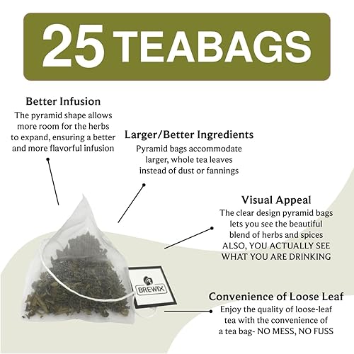 Vista 13 de BREWIX Bolsas de té de albahaca sagrada (15 bolsas de té piramidales) Camiseta con hojas de tulsi y manzanilla Sin cafeína, té de hierbas