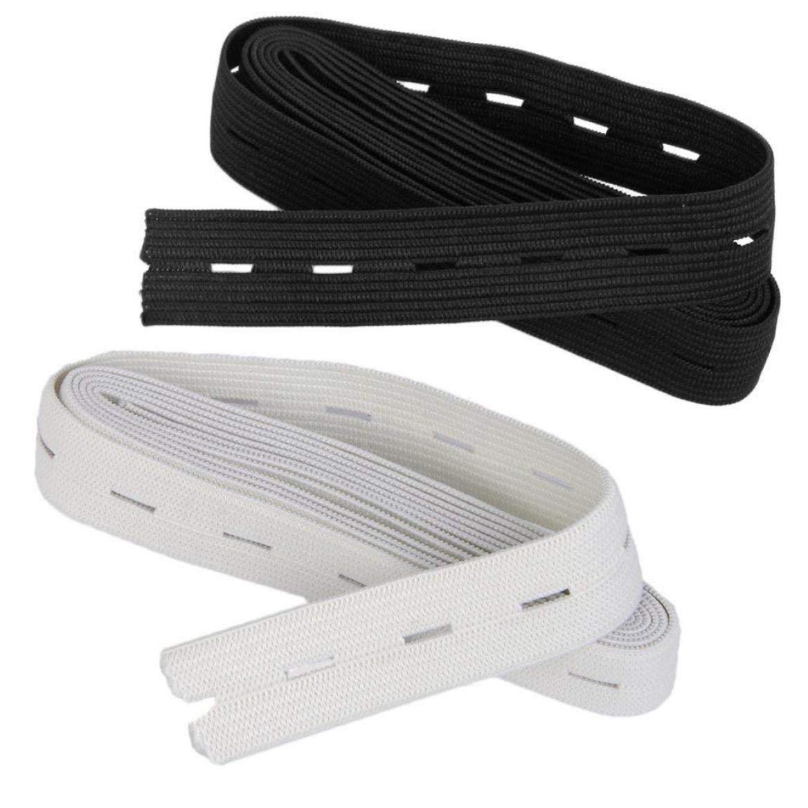 Bandes élastiques Plates 1,5 M Noir Et Blanc - Largeur 2 Cm - Avec Boutonnières Pour Réglage - Polyester Durable