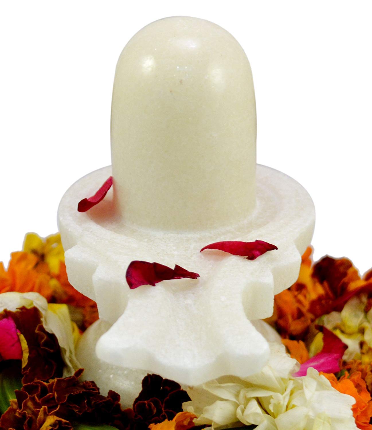 Radhna Indian Traditional Rudram 3.3-inch White Marble Shivling | Puja Item