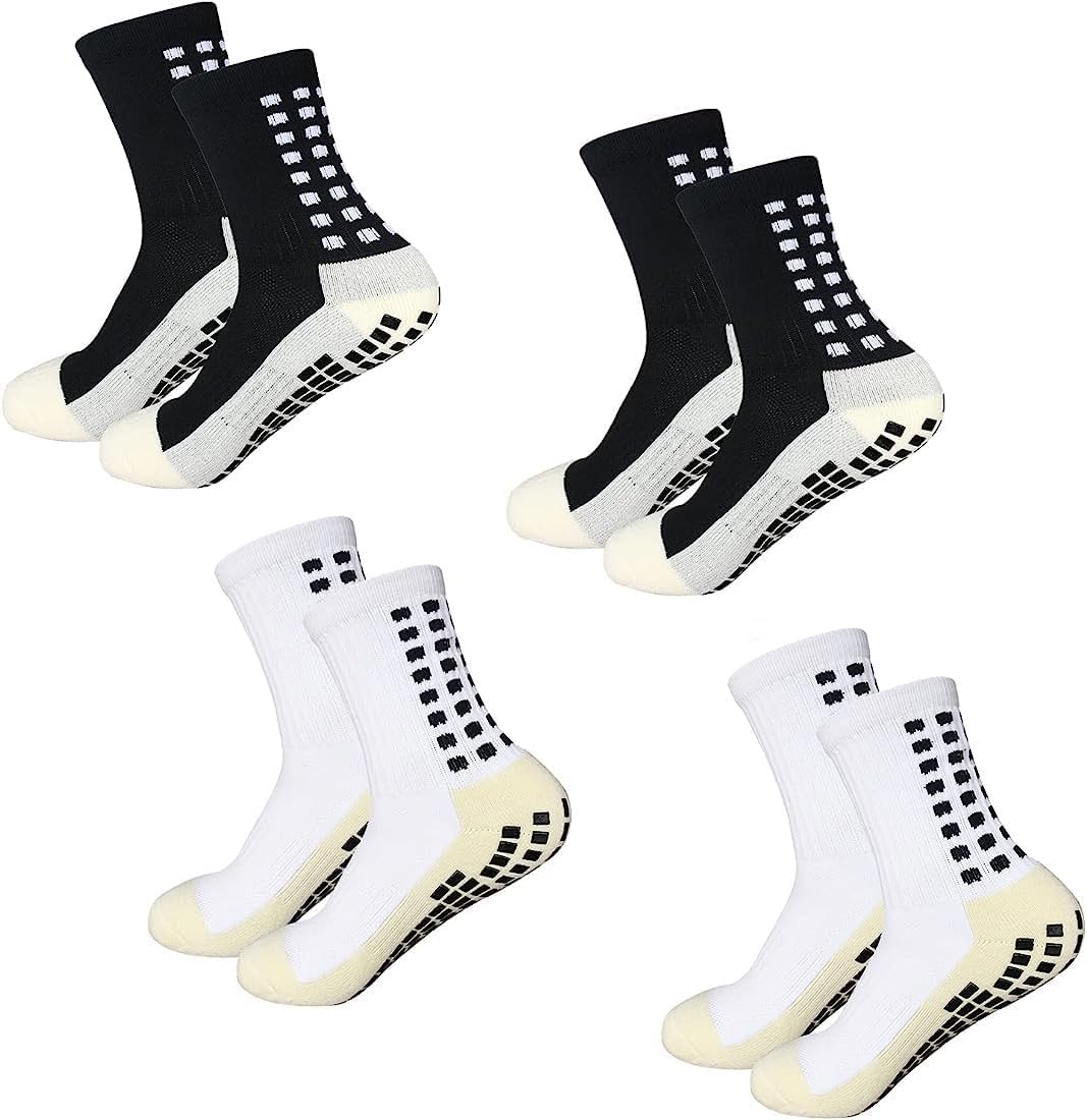 Grip Soccer Socks – 4 Pair Anti-Slip Non-Slip Men's Athletic Socks for Football & Basketball, Enhanced Back of Foot Support
